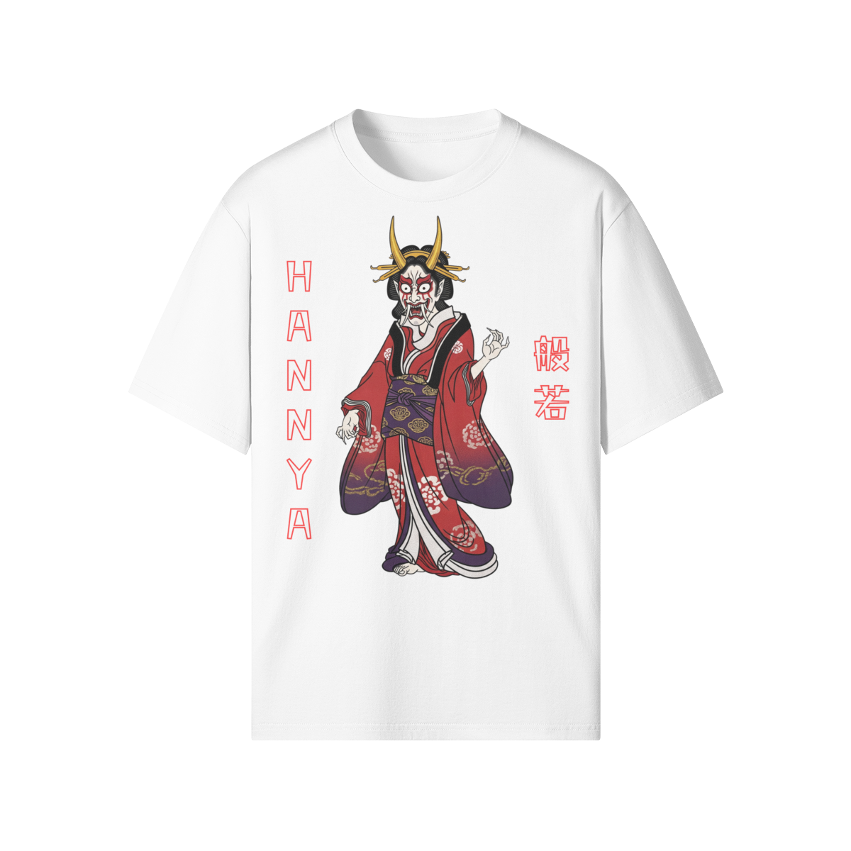 T-Shirt Máscara Hannya Design Tradicional de Demónio Branco | Tengura Store
