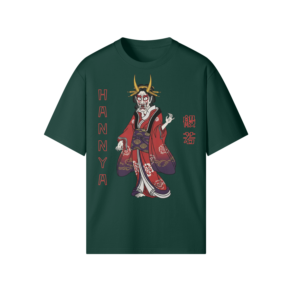 Hannya Mask T-Shirt Traditional Demon Design Dark Green | Tengura Store