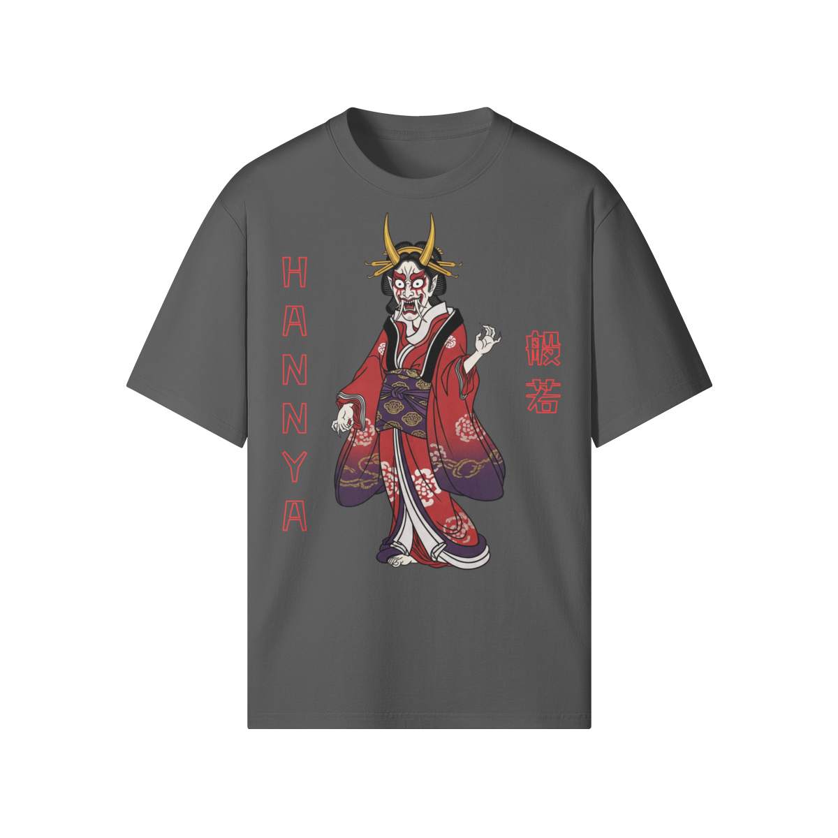 Hannya Mask T-Shirt Traditional Demon Design Gray | Tengura Store