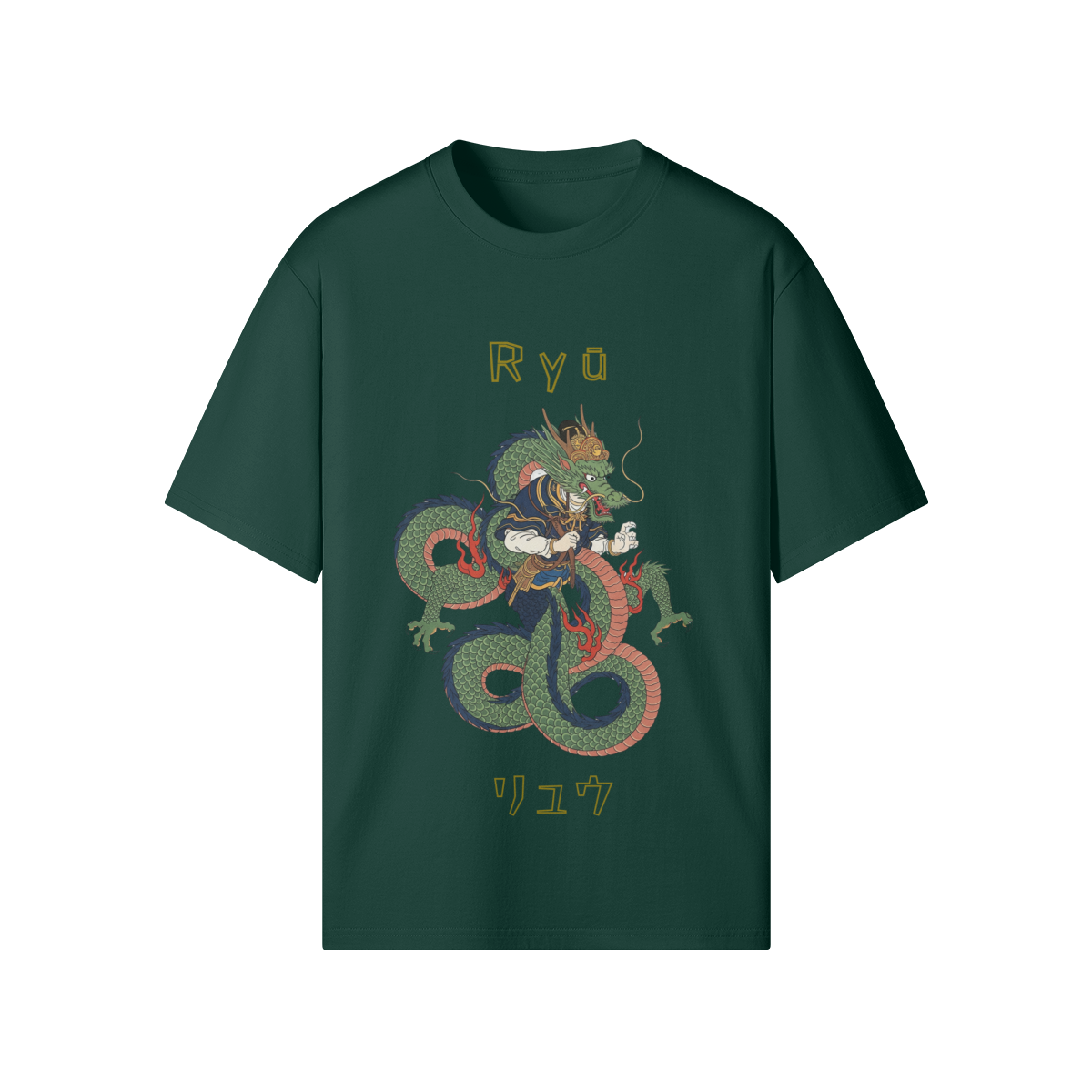 Ryu Dragon T-Shirt Japanese Mythical Print Dark Green | Tengura Store