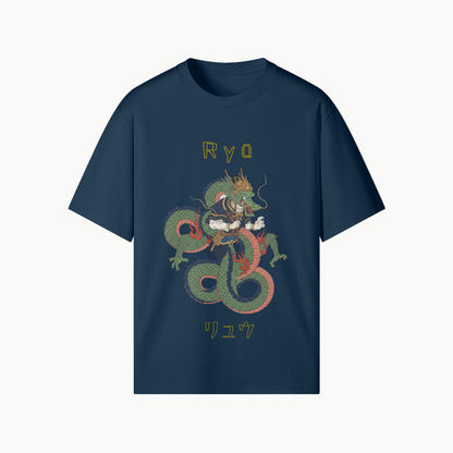 Ryu Dragon T-Shirt Japanese Mythical Print Indigo Blue | Tengura Store