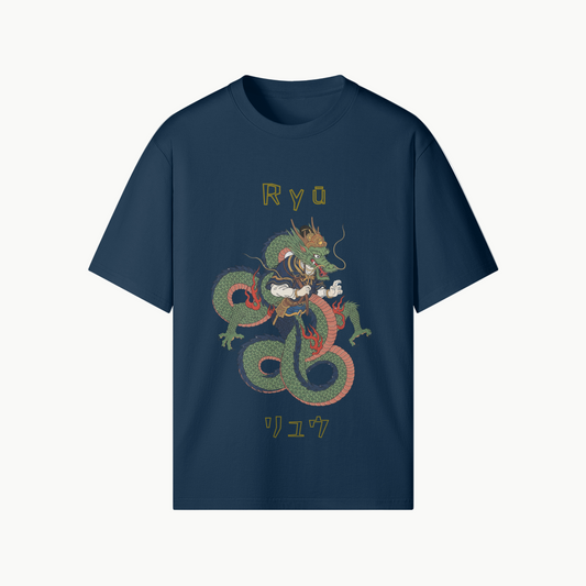 Ryu Dragon T-Shirt Japanese Mythical Print Indigo Blue | Tengura Store