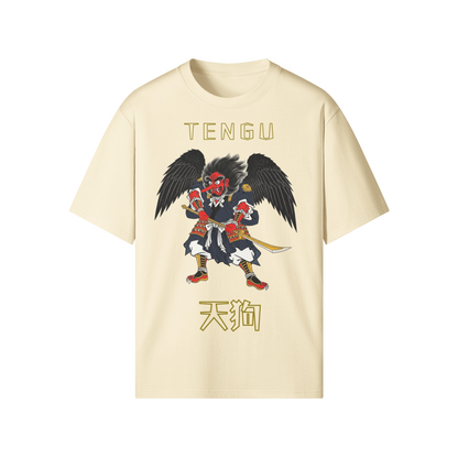 Tengu Warrior T-Shirt Japanese Mythology Beige | Tengura Store