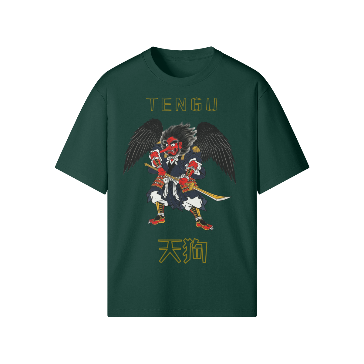Tengu Warrior T-Shirt Japanese Mythology Dark Green | Tengura Store