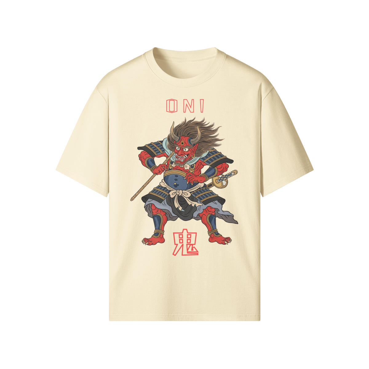 Oni Demon Japanese T-Shirt Beige | Tengura Store