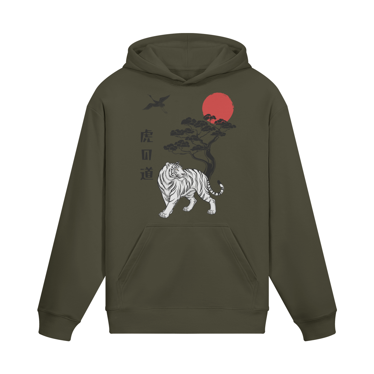Tiger Path Hoodie Bonsai Tree Rising Sun Charcoal Grey | Tengura Store