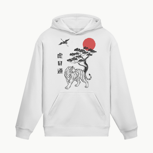 Tiger Path Hoodie Bonsai Tree Rising Sun White | Tengura Store