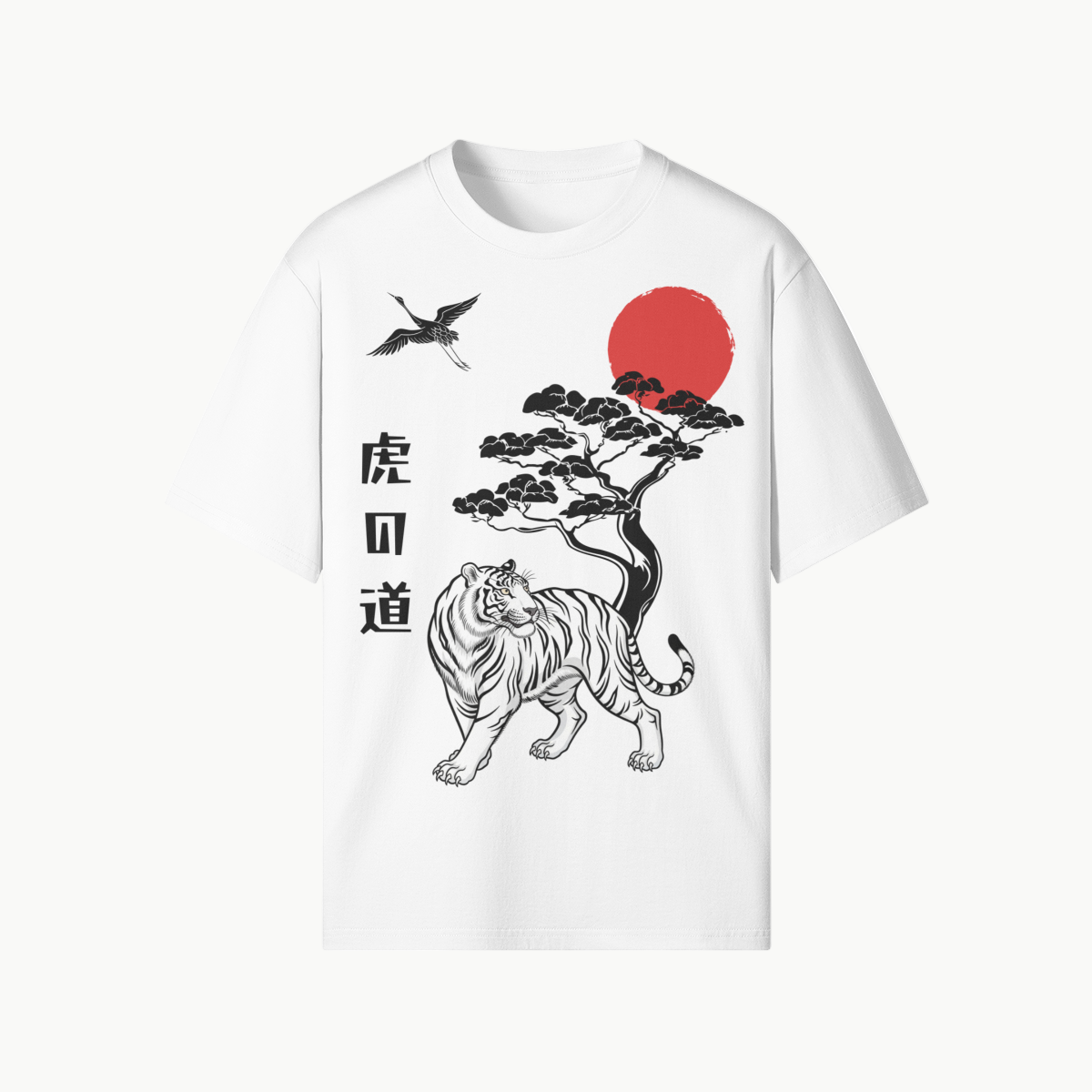 T-Shirt Tiger Path Bonsai Tree Rising Sun Branco | Tengura Store