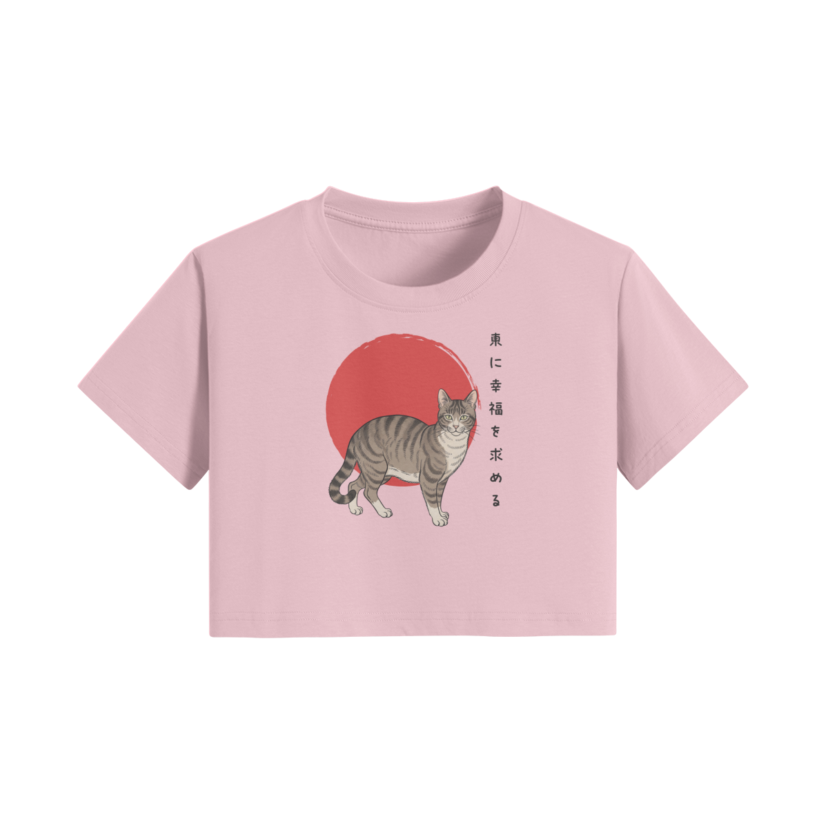 Lucky Cat Crop Top Red Sun Japanese Print Pink | Tengura Store