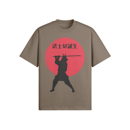 Samurai Warrior T-Shirt Red Sun Silhouette Brown | Tengura Store