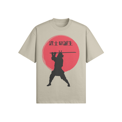 Samurai Warrior T-Shirt Red Sun Silhouette Ash Gray | Tengura Store