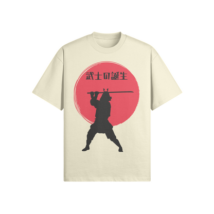 Samurai Warrior T-Shirt Red Sun Silhouette White Rock | Tengura Store