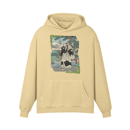Zen Pilgrim Hoodie Japanese Ukiyo-e Print Sand | Tengura Store