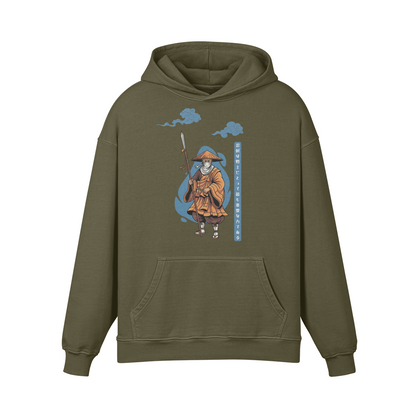 Wandering Monk Hoodie Traditional Ukiyo-e Style Olive Green | Tengura Store