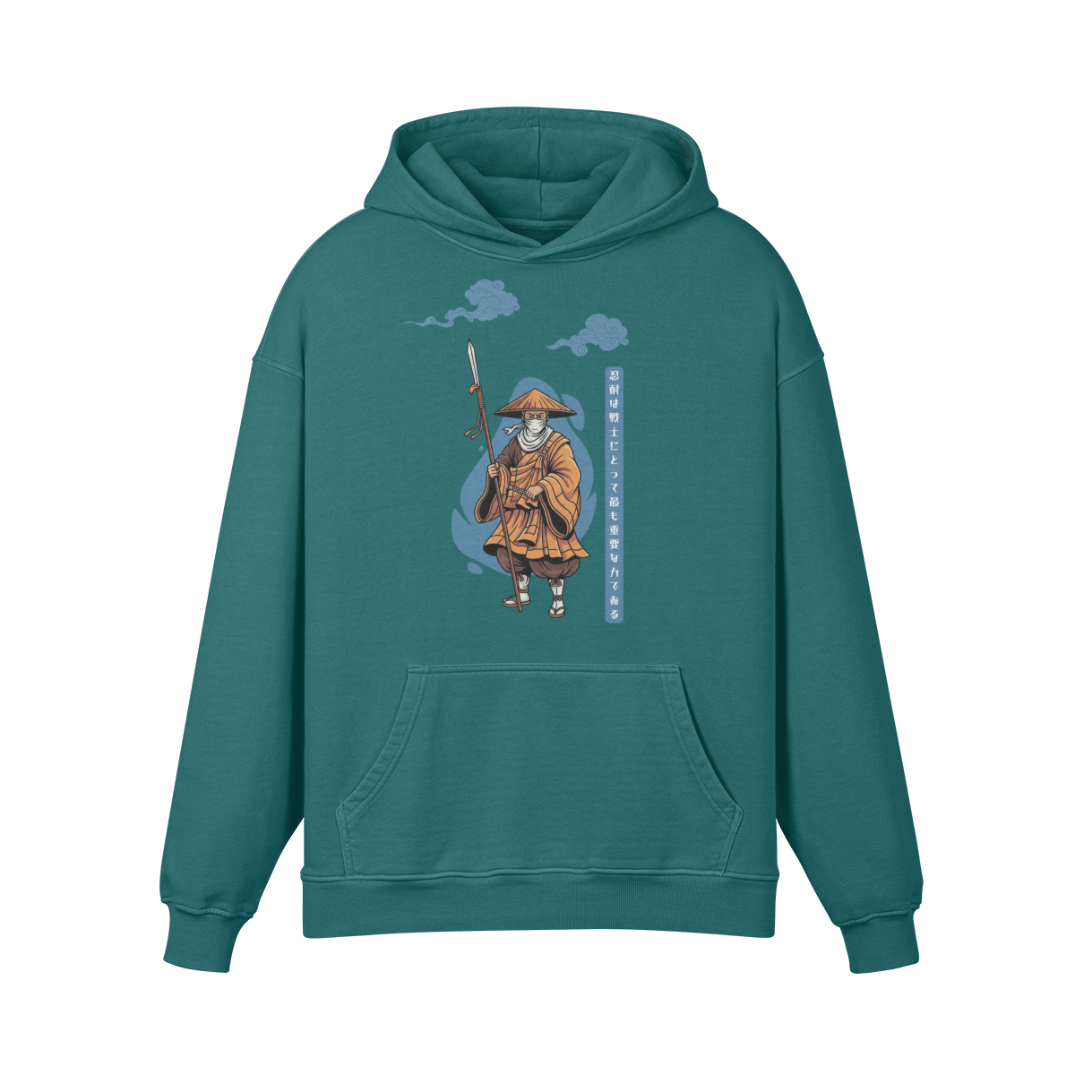 Wandering Monk Hoodie Traditional Ukiyo-e Style Dark Green | Tengura Store