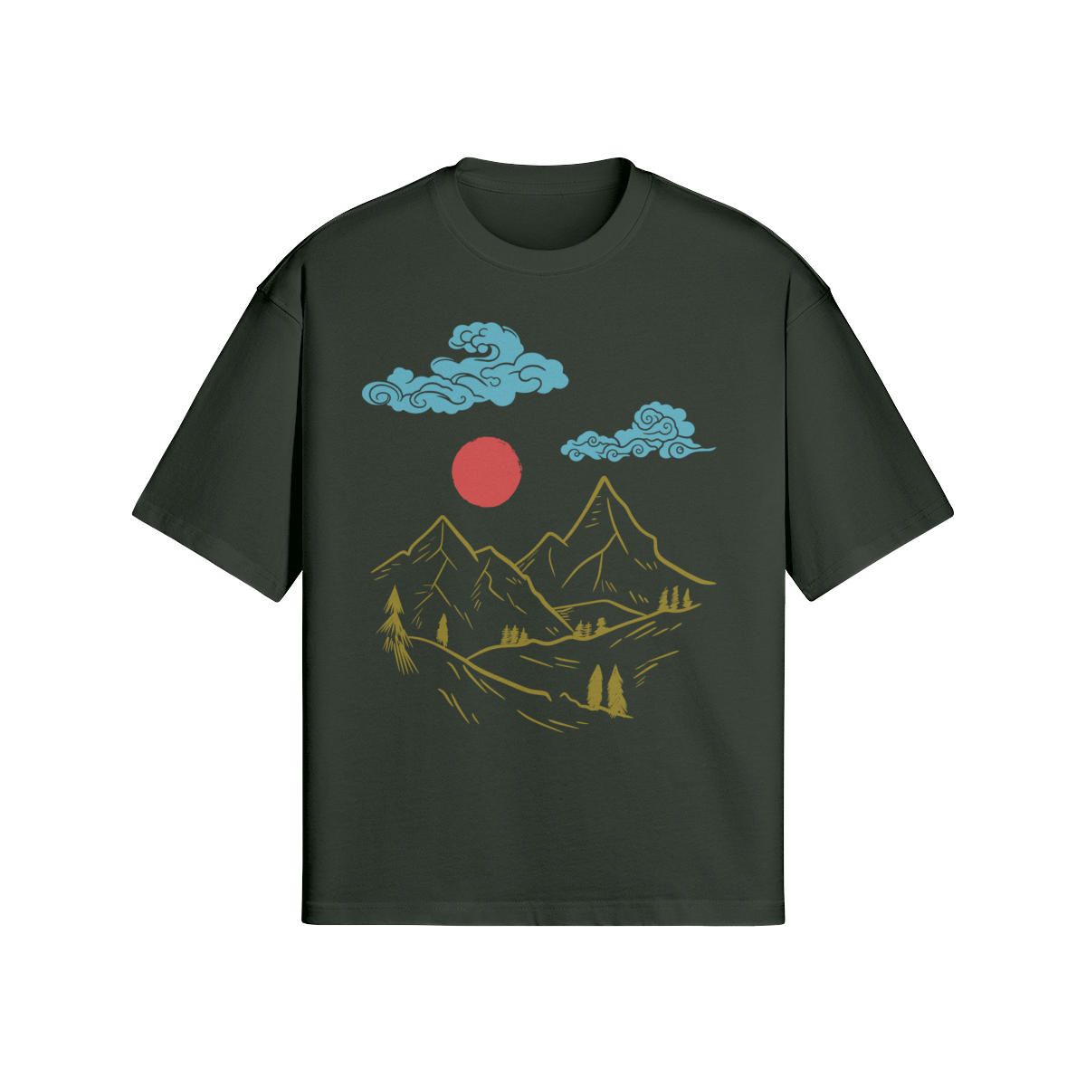 Mountain Landscape T-Shirt Japanese Nature Art Dark Green | Tengura Store