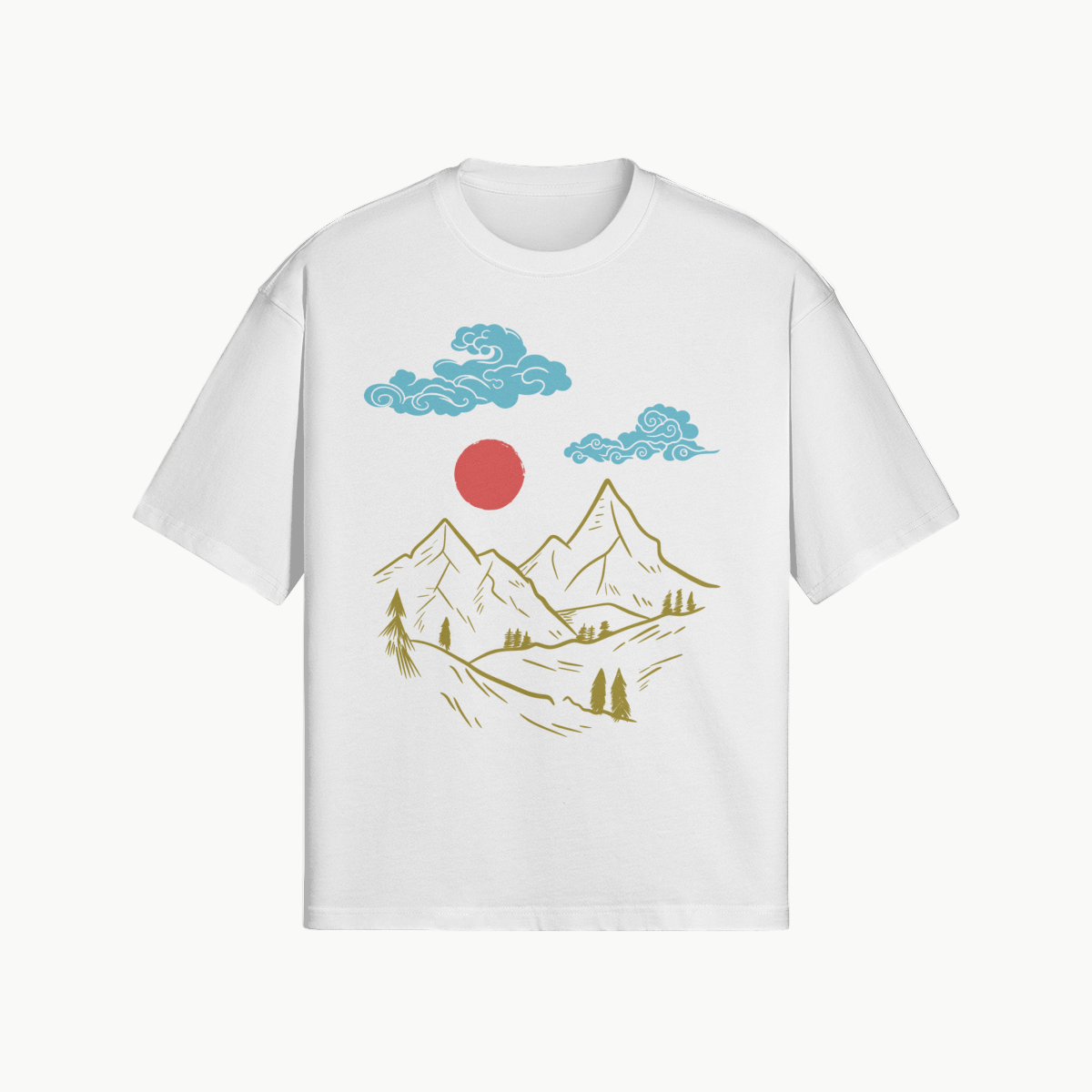 T-Shirt Branco Arte da Natureza Japonesa Paisagem de Montanha | Tengura Store