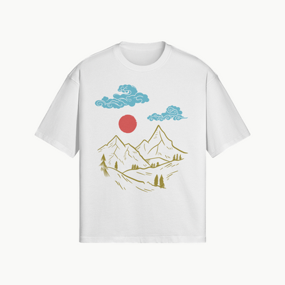 Mountain Landscape T-Shirt Japanese Nature Art White | Tengura Store
