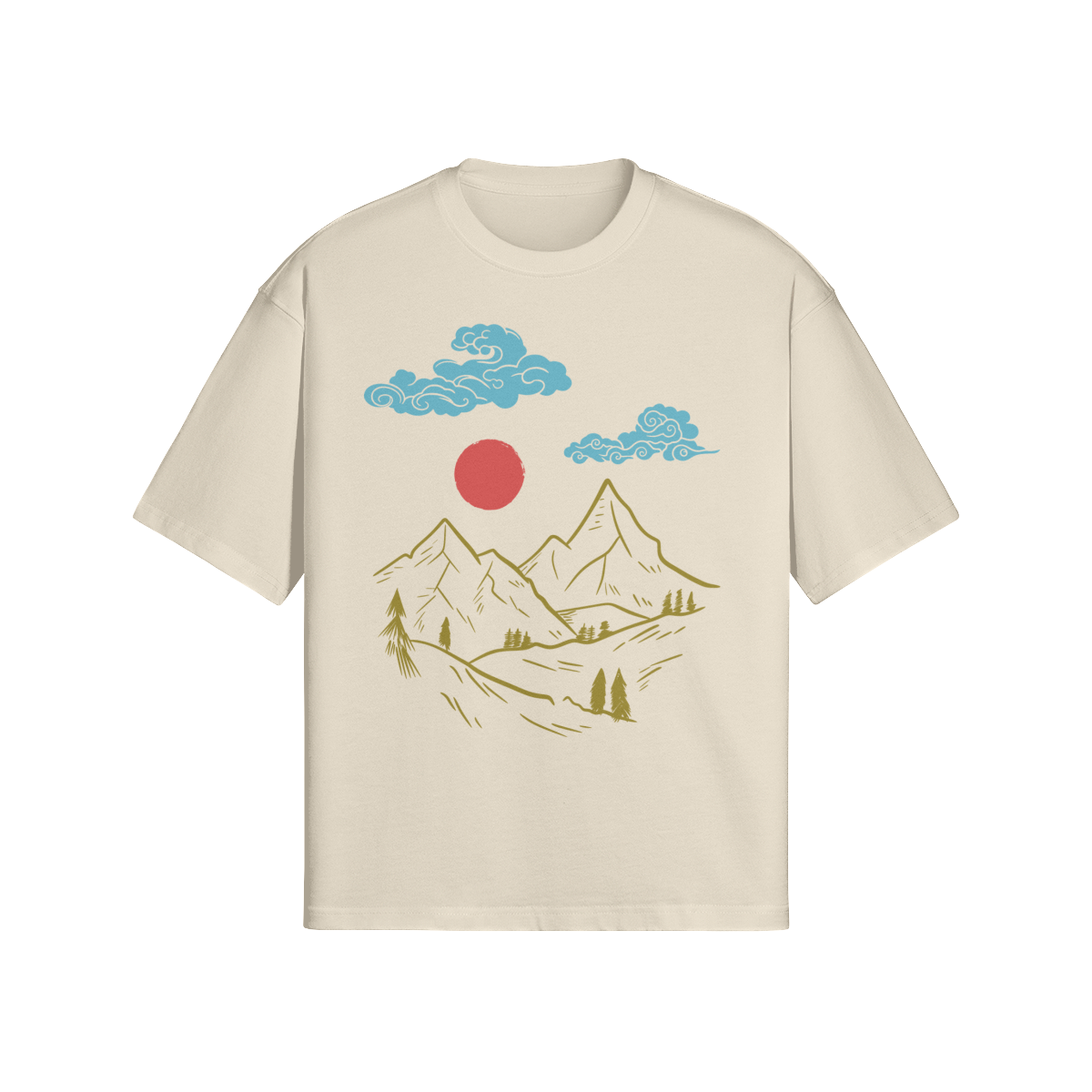 Mountain Landscape T-Shirt Japanese Nature Art Apricot | Tengura Store