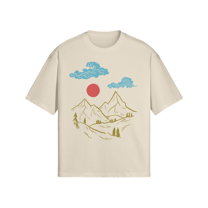 Mountain Landscape T-Shirt Japanese Nature Art Apricot | Tengura Store