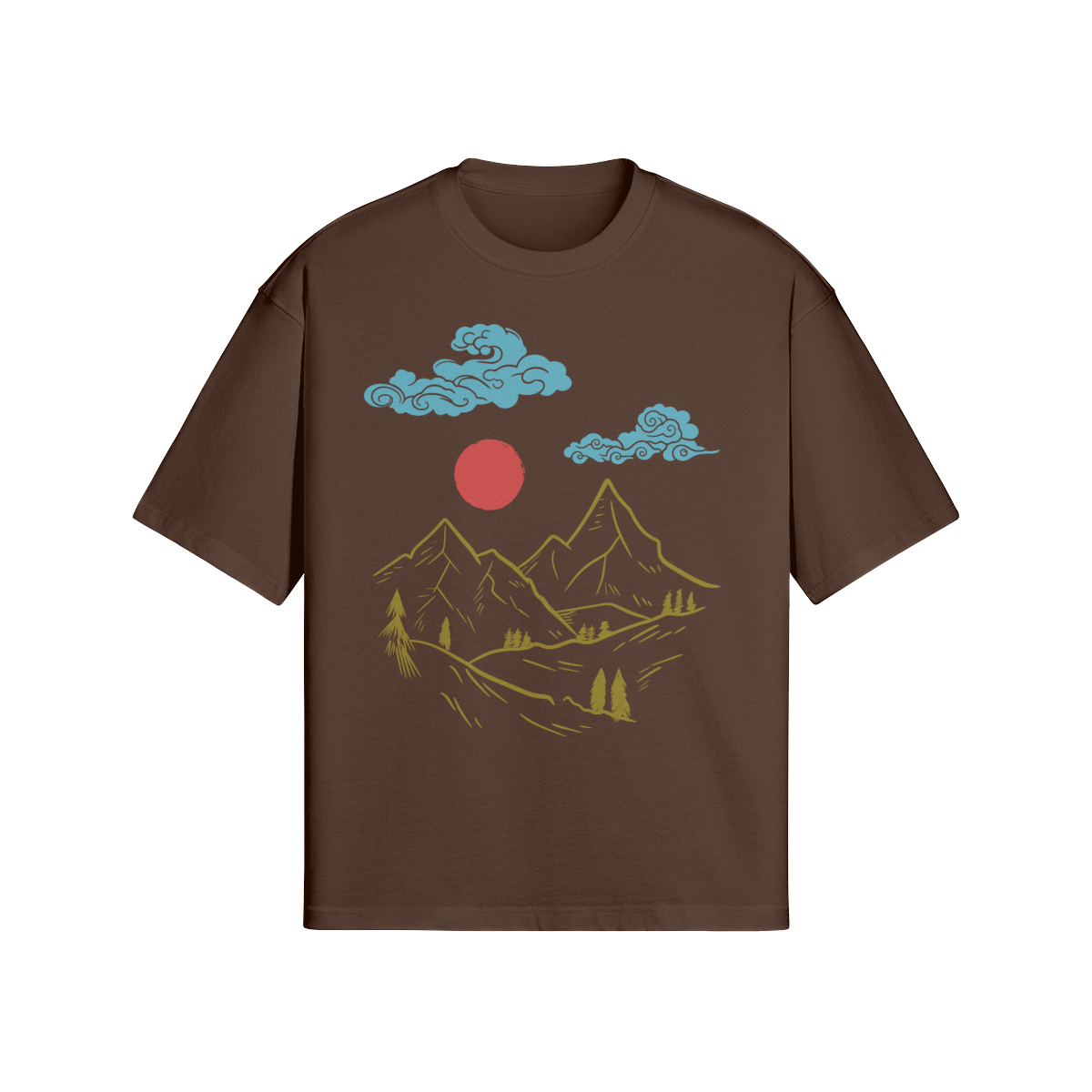 Mountain Landscape T-Shirt Japanese Nature Art Dark Brown | Tengura Store