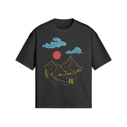 Mountain Landscape T-Shirt Japanese Nature Art Black | Tengura Store
