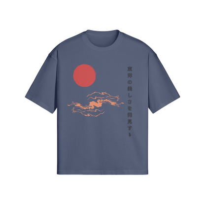 Rising Sun Graphic T-Shirt Minimalist Kanji Design Blue | Tengura Store