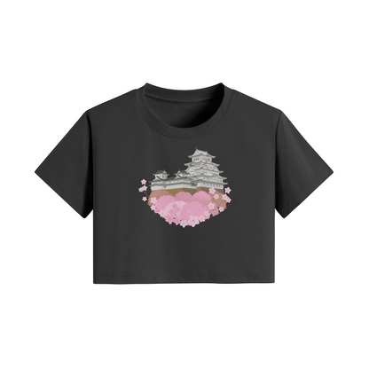 Sakura Crop Top Cherry Blossom Japan Print Black | Tengura Store