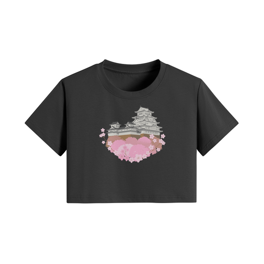 Sakura Crop Top Cherry Blossom Japan Print Black | Tengura Store