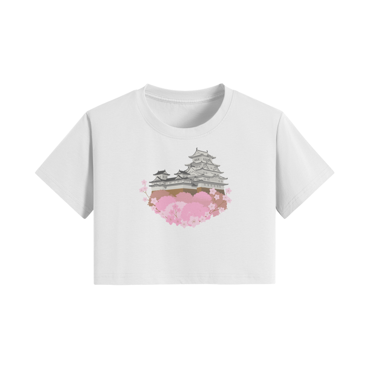 Sakura Crop Top Cherry Blossom Japan Print White | Tengura Store