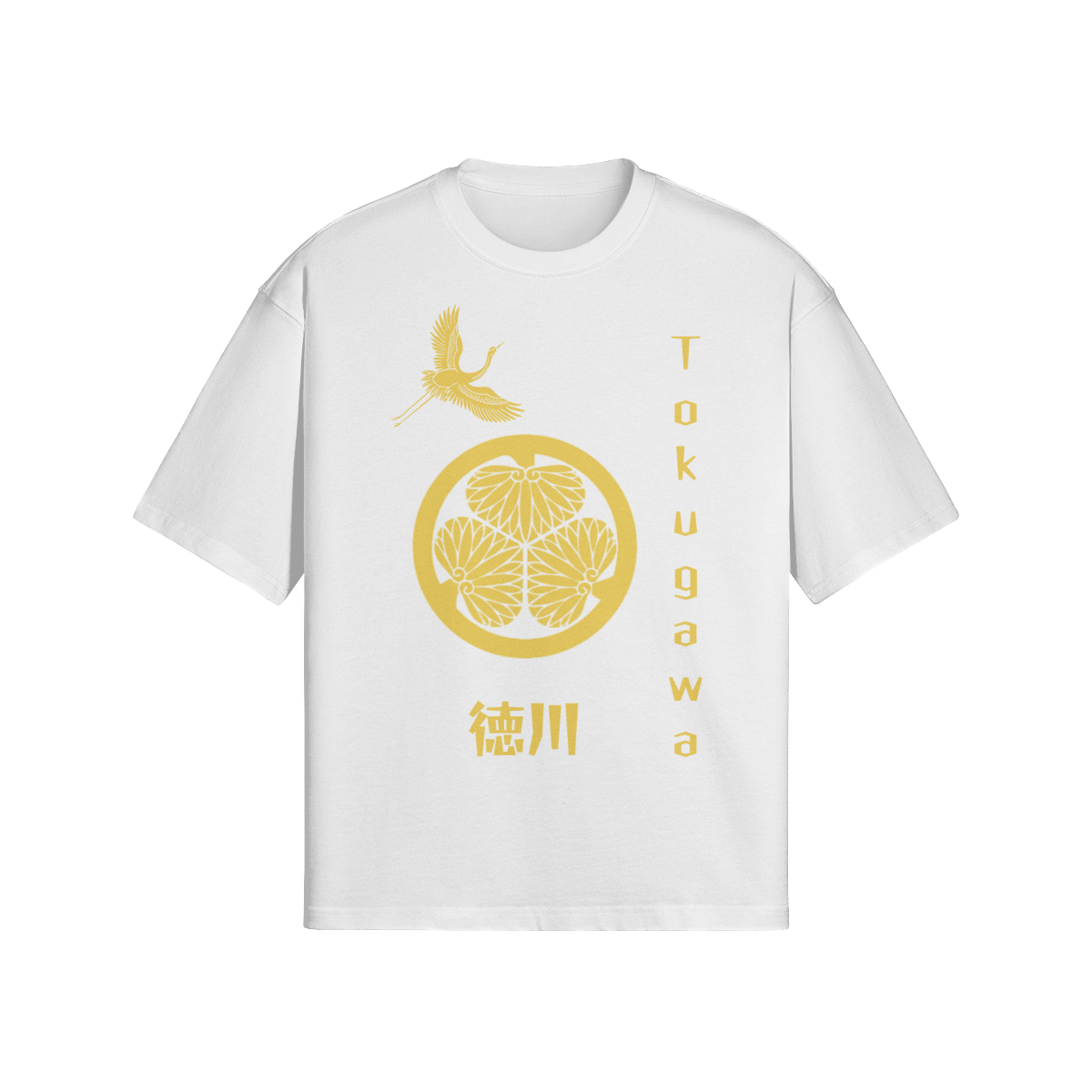 T-shirt Japonês Tokugawa Clan Emblema Dourado Branco | Tengura Store