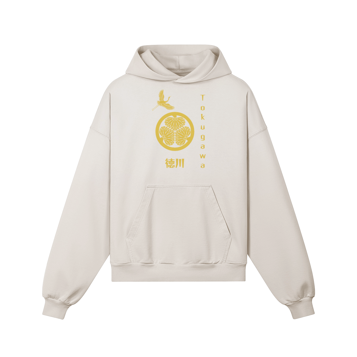 Tokugawa Clan Japanese Hoodie Golden Crest Light Beige | Tengura Store