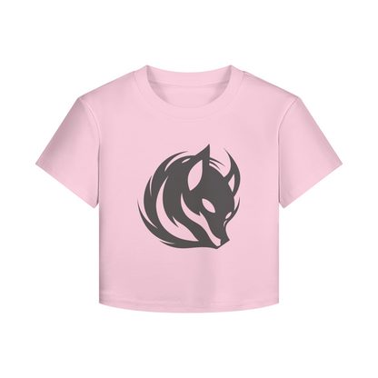 Japanese Kitsune Crop Top Fox Spirit Minimalist Print Pink | Tengura Store
