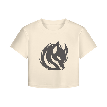 Japanese Kitsune Crop Top Fox Spirit Minimalist Print Light Yellow | Tengura Store