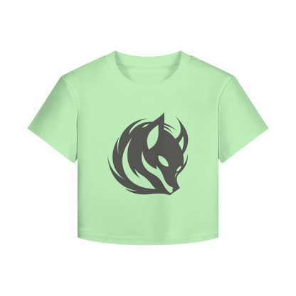 Japanese Kitsune Crop Top Fox Spirit Minimalist Print Mint | Tengura Store