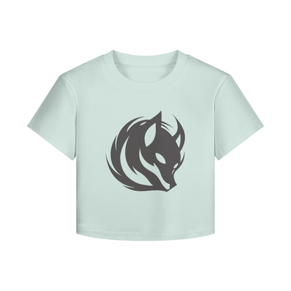 Japanese Kitsune Crop Top Fox Spirit Minimalist Print Light Blue | Tengura Store