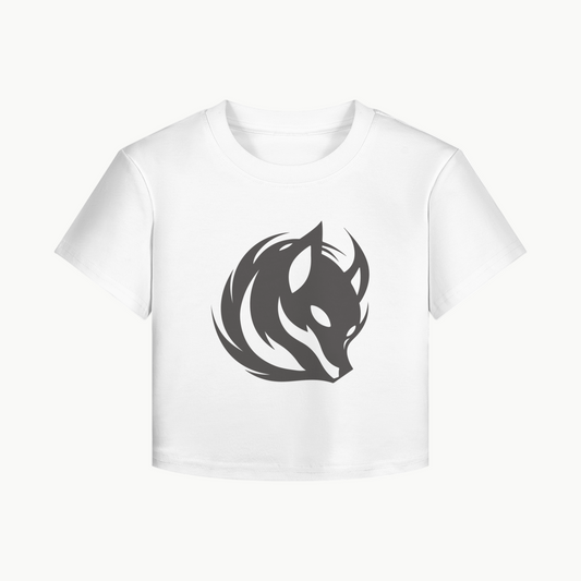 Japanese Kitsune Crop Top Fox Spirit Minimalist Print White | Tengura Store