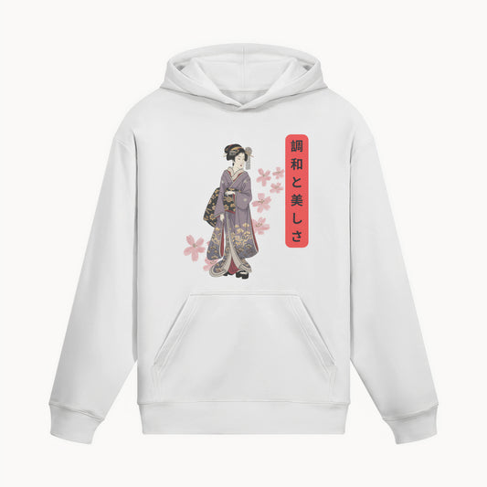Japanese Geisha Hoodie - Kimono & Sakura Blossom Print | Tengura Store