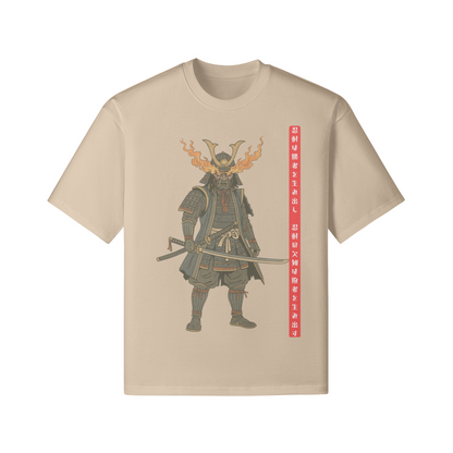 Samurai Armor Graphic T-Shirt - Traditional Japanese Print Light Khaki | Tengura Store