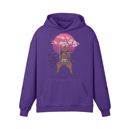 Samurai Warrior Hoodie - Cherry Blossom & Rising Sun Design Purple | Tengura Store