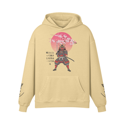 Samurai Warrior Hoodie - Cherry Blossom & Rising Sun Design Sand | Tengura Store
