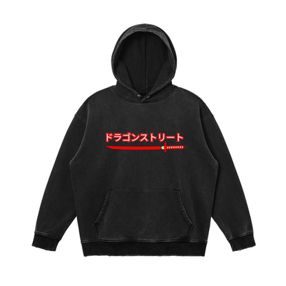 Japanese Red Dragon Streetwear Hoodie - Katana & Kanji Print | Tengura Store