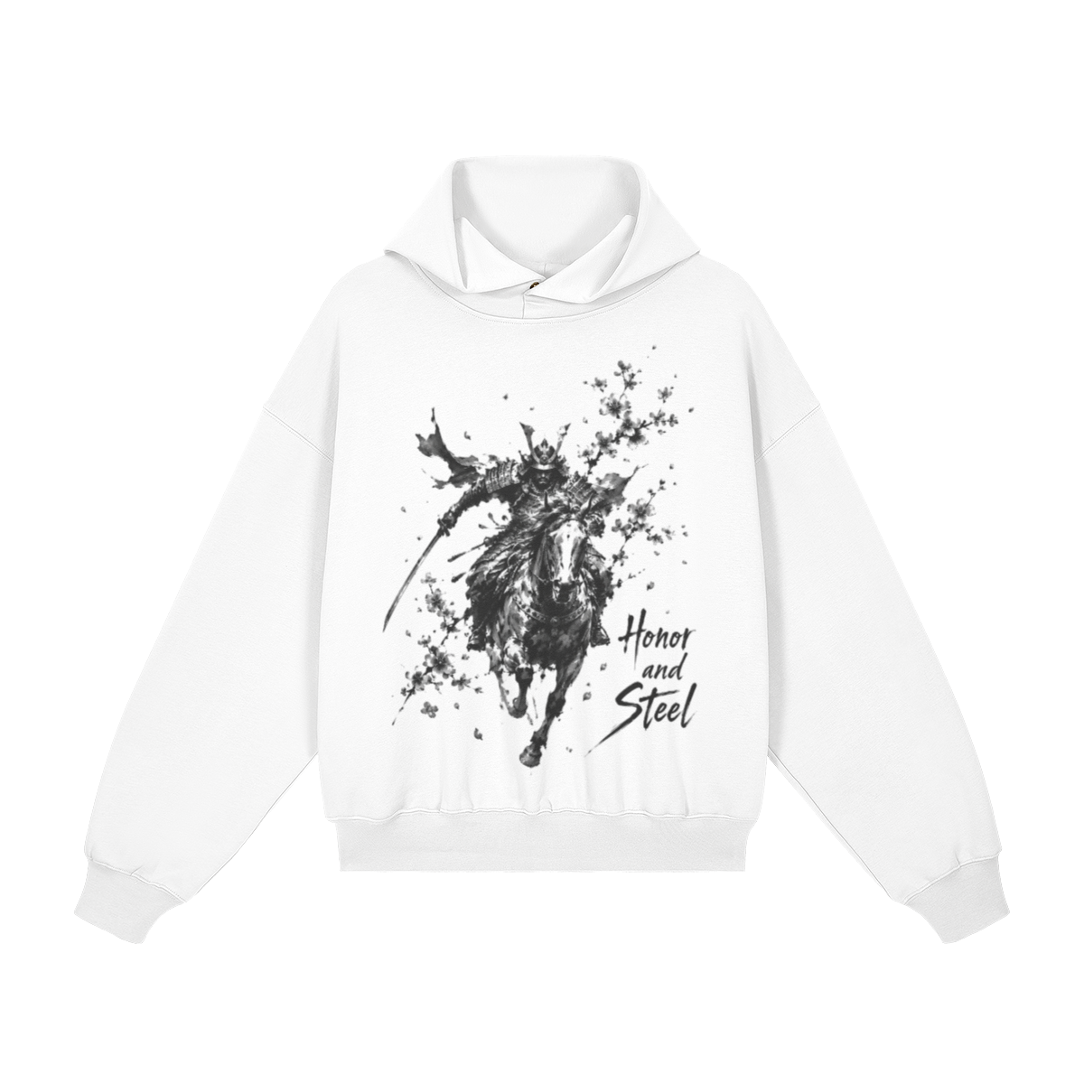 Japanese Samurai Hoodie Honor and Steel White | Tengura Store