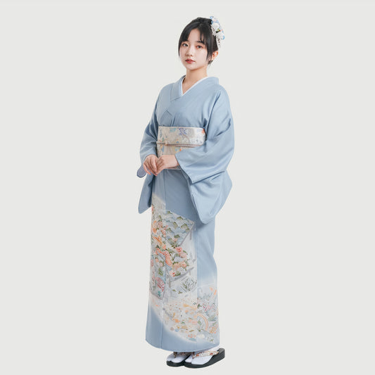 Yukata Tradizionale Giapponese da Donna Light Blue